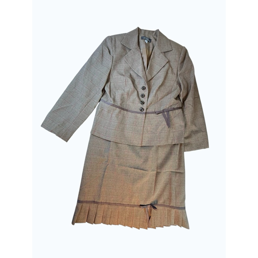 Giorgio Sant'Angelo Blazer & Skirt Y2K 2 pc Career Wear Suit 10 Brown Red Plaid